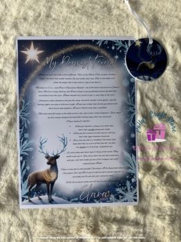 Elara Reindeer A4 Card &amp; Ceramic Decoration
A4 in size printed on 300gsm Gloss Card &amp; 8cm Ceramic Hanging Decoration.&nbsp;
A beautiful duo designed to bring comfort to a child whom may have lost a loved one this Christmas.