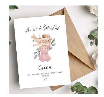 Personalised "Ar L&aacute; do Bhaisteadh" On your Christening Day Irish language card.
Comes with a kraft envelope.
More Than Memories |
Welcome to the World | New Baby| baby Girl | Baby Boy | Newborn | New Born | Irish Language | Gr&aacute; | Irish language Card | As Gaeilge | Irish | Christening | Christening Day | Baptism