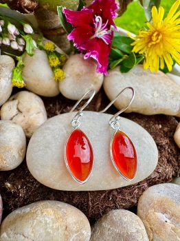 High polished marquise shape&nbsp;Carnelian bezel set in Silver Earrings
Metal: Sterling Silver
Gem: Genuine Carnelian
Stone Size: 16mm x 8mm