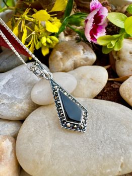 Black Onyx Marcasite Sterling Silver Necklace,Earrings
&nbsp;
Note: Earrings, Necklace and Set are all sold separately. Thank you.