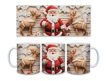 11oz Ceramic Mug - 3D Santa and Reindeer Christmas mug