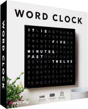 A quirky LED word-based clock that displays the time in phrases. Wall-mountable, USB or battery powered, and perfect for gadget lovers or unique home d&eacute;cor.
&nbsp;