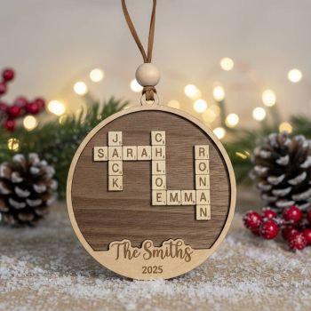 Beautiful Personalised Wooden Crossword Scrabble Style Christmas Tree Ornament, the perfect way to display your family names.&nbsp;