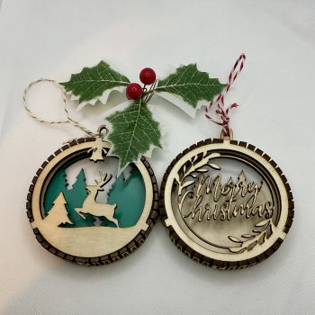 Laser cut Christmas decorations. Wooden hanging ornaments.