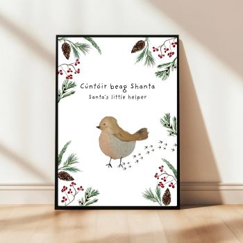 Bring a little piece of Ireland into your home with this beautifully hand-painted print, featuring a Christmas Robin with Irish Text ' Santa's Little Helper'