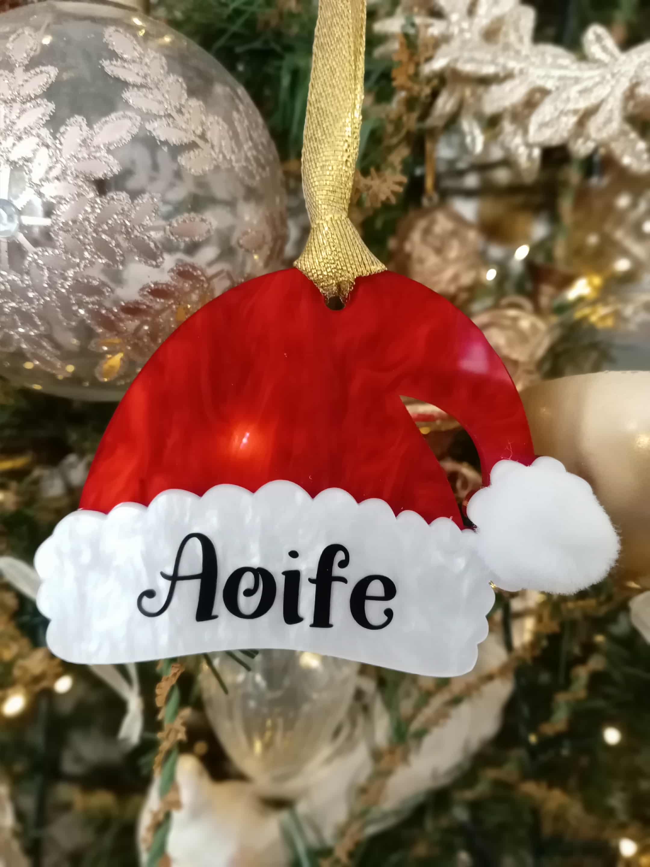 Personalised Santa Hat Christmas Tree Bauble Decoration Red White