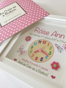 Personalised &ldquo;Clock&rdquo; Frame for Baby Girl