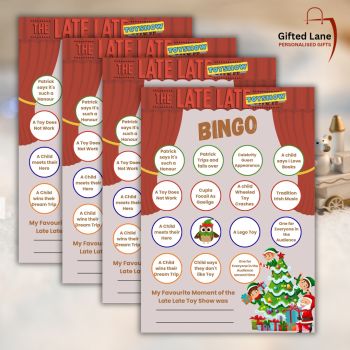 Have some fun and enjoy the Toy Show with some friends and family and play Toy Show Bingo. Each card contains a number of Events that might happen during the Toy Show. See who marks off all Events first to win. Another special personalised gift from Gifted Lane. Check out our store today and see, like, comment and review on our full range of personalised gifts from Gifted Lane. Remember a personalised gift from Gifted Lane is always a special gift.