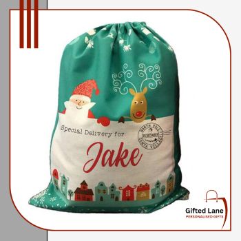 Personalised Pre Printed Christmas Santa Sacks is a way to personalise and present a gift to a child from yourself or from Santa Claus this Christmas or just to decorate any home for a special time of the year. These Santa Sacks are green in colour and come with a pre printed design when can be further personalised with any picture or text on them in the white area of the sack on both sides of the Santa Sack. Another special personalised gift from Gifted Lane and would make an ideal present for someone special this Christmas.