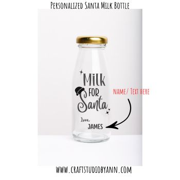 A personalised glass milk bottle for Santa&rsquo;s Christmas Eve treat, customised with your child&rsquo;s name. A magical keepsake to use year after year.