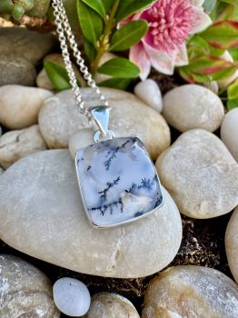 Dendritic Opal is a form of common Opal that has dark dendritic, tubular or orbicular markings within the base Opal, which can be composed of Manganese, the dendrites often appear to be shaped like mosses, ferns or trees