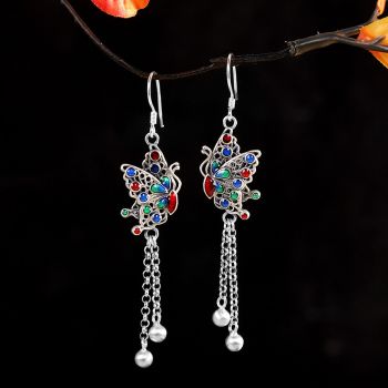 Colorful Enamel Butterfly Tassel Sterling Silver &nbsp;Earrings&nbsp;
Metal: Sterling Silver
Earrings size: 64mm x 13mm