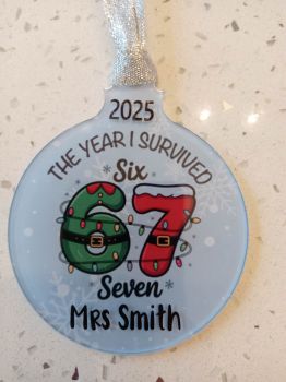 Personalised 67 Craze Christmas Tree Bauble Six Seven Teacher Gift