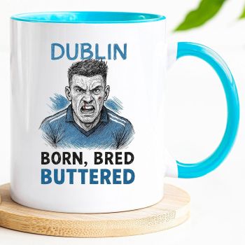 
☘️ Born Bread Buttered; Bold Dublin art captures that game-face grit, with blue kit shading and county pride to match. A perfect brew buddy after hurling training or while reliving Sam-day glory.
