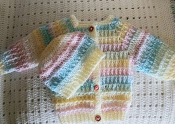 Crochet baby cardigan with matching hat 3-6mth