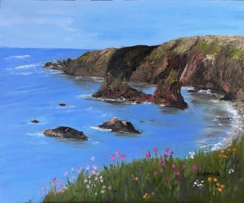 Bloody foreland Cliffs Oil Painting 12"x10" Irish Landscape, Mounted