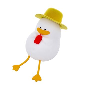 Cute LED night lamp shaped like a duck on vacation, with warm white light, soft-touch silicone and rechargeable battery.