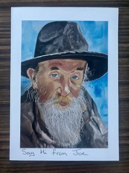 A signed 6x4 inch print of a gouache painting I did of a artist friend Jo Boske well known in many parts of Galway and resident of Clifden, Connemara. Carefully placed on a 5x7 inch card so my signature can be seen behind the bottom of the print.&nbsp;