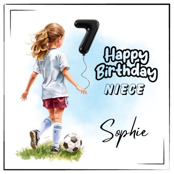Perfect for a&nbsp;daughter, best friend, niece, granddaughter, goddaughter, or any football or soccer-loving girl, this&nbsp;football-themed birthday card&nbsp;can be&nbsp;personalised&nbsp;with her&nbsp;name&nbsp;and age , making her birthday &nbsp;feel extra special.
Printed on&nbsp;quality Hammer cardstock&nbsp;and sized to fit&nbsp;standard frames, it&rsquo;s more than a birthday card. It&rsquo;s a keepsake celebrating her love of the game, her confidence, and another year of goals ahead.
Product Features


6x6 inch keepsake birthday card


Quality Hammer cardstock


Personalisation: name and age.


Choice of&nbsp;shorts colour: Black, Blue, Green, or Red.&nbsp;Soccer or GAA ball.


Ideal for framing after gifting


&nbsp;

