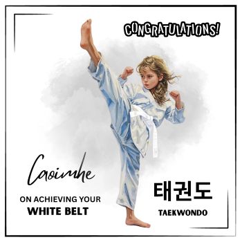 

Celebrate a proud martial arts milestone with this&nbsp;personalised handmade Taekwondo White Belt achievement card. Designed especially for children, it&rsquo;s a meaningful way to recognise their hard work, focus, and determination on the mat.
Perfect for a&nbsp;daughter, niece, granddaughter, or any young Taekwondo student, this card can be&nbsp;personalised with the child&rsquo;s name&nbsp;and an optional date or short message, making their achievement feel truly special and uniquely theirs.
This is more than a card. It&rsquo;s a&nbsp;trinket-style keepsake created to be framed and cherished, marking the moment they earned their WhitemBelt and took an important step on their Taekwondo journey.

