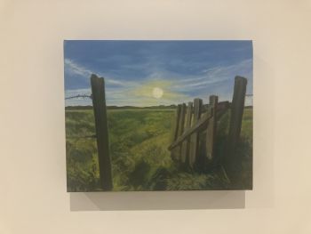 20cm x 25cm oil painting on a deep edge canvas of a old gate opened to a field in Connemara with the sun near setting in the western sky. The weathered gate standing the test of time and is still used for a practical purpose.&nbsp;