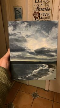 20cm x 25cm oil painting on a deep edge canvas from a photograph of a morning walk along a beach on the coastline in Connemara. Even when the skies are looking dark and stormy the light always seems to find a way through. A thankful reminder on my darker days🙏
Free Delivery&nbsp;