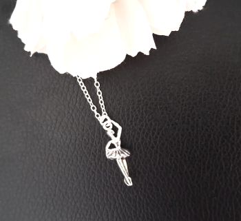 A beautiful silver plated ballerina pendant, suspended from a silver plated chain ... the ballerina is approx. 3cm/1.18ins in length, the chain is approx 45.7cm/18ins, plus extension chain (approx. 5.08m/2ins&nbsp; A gorgeous little pendant, perfect for gifting. It arrives in a pretty organza bag, and has free shipping!