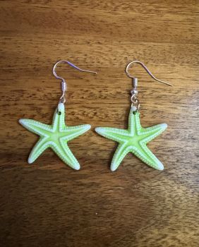 Green star fish earrings with fish hook back