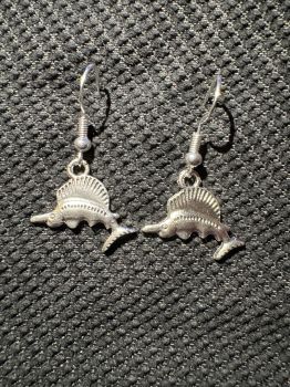 Silver swordfish earrings with fish hook backs&nbsp;