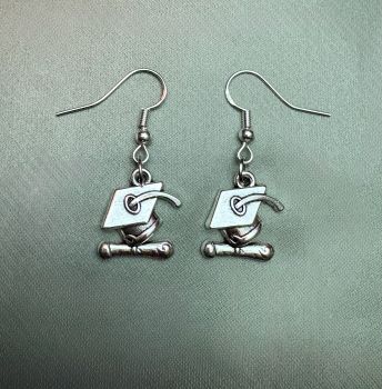 Graduation hat earrings with fish hook backs sterling silver 925
