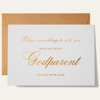 A personalised godparent proposal card designed for a heartfelt ask. Ideal for christenings, baptisms, and special family moments. Simple, elegant, and suitable for any recipient.
About This Personalised Card
This card is designed to help you ask a thoughtful question. The front features a refined foil message, while the inside is left blank for your personal words. A timeless keepsake for a meaningful role.