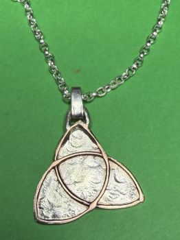 Handmade sterling silver and copper Celtic trinity pendant. Two styles available in 18 and 20 inch chain necklace