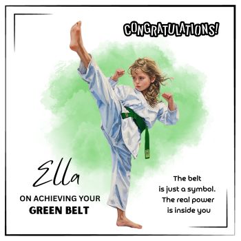 

Celebrate a proud martial arts milestone with this&nbsp;personalised handmade Taekwondo Green Belt achievement card. Designed especially for children, it&rsquo;s a meaningful way to recognise their hard work, focus, and determination on the mat.
Perfect for a&nbsp;daughter, niece, granddaughter, or any young Taekwondo student, this card can be&nbsp;personalised with the child&rsquo;s name&nbsp;and an optional date or short message, making their achievement feel truly special and uniquely theirs.
This is more than a card. It&rsquo;s a&nbsp;trinket-style keepsake created to be framed and cherished, marking the moment they earned their Green Belt and took an important step on their Taekwondo journey.

