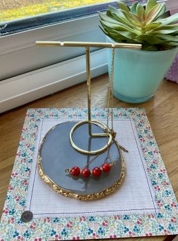 Handcrafted stainless steel red turquoise necklace.