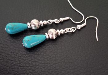 Beautiful natural howlite drop earrings (dyed), handmade in Ireland with quality materials. Elegant, lightweight and comfortable to wear.&nbsp; Great for gifting to lovers of semi precious stones...&nbsp; or a personal treat!&nbsp; &nbsp;Made in limited quantities... No two pairs are exactly the same.