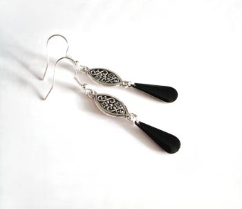 Beautiful filigree earrings made in Ireland with quality materials, created in antique silver and beautifully enamelled in glossy black. Stylish, elegant and comfortable to wear. (Nickel free ear hooks).&nbsp; Great for every day wear, or for special occasions.&nbsp; &nbsp;Perfect for gifting, or a personal treat!&nbsp;