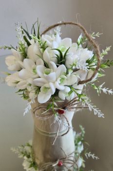 Soap scented snowdrops nicely decorated in real wood pot