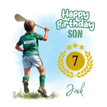 🏑 Personalised Hurling Birthday Card &ndash; Custom Jersey Design
Celebrate a special birthday with a card made for someone who loves the clash of the ash. This personalised hurling birthday card is suitable for&nbsp;any age and any relation&nbsp;&ndash; perfect for a son, daughter, grandson, granddaughter, godchild, nephew, cousin, friend, or teammate.
Each card features a&nbsp;customised hurling jersey with the surname displayed on the back, creating a unique keepsake they&rsquo;ll treasure long after their birthday. A thoughtful choice for hurlers and hurling fans alike, this card is ideal for celebrating milestones big and small.
Printed on&nbsp;high-quality cardstock&nbsp;and sized at a classic&nbsp;6x6 inches, it has a premium feel and plenty of space inside for your own birthday message.
✨&nbsp;Product Details:


Personalised with&nbsp;surname on the back of the jersey


Designed especially as a&nbsp;birthday card


Suitable for&nbsp;any age and any relation


6x6 inch format


Quality cardstock&nbsp;for a sturdy, professional finish


A meaningful birthday card for anyone proud to wear the jersey and play the game.