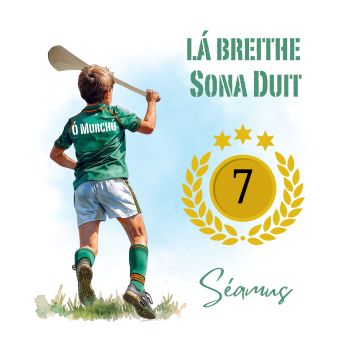 🏑 Personalised Hurling Birthday Card &ndash; Irish Version&nbsp;








Celebrate a special birthday with a card made for someone who loves the clash of the ash. This personalised hurling birthday card is suitable for&nbsp;any age &nbsp;&ndash; perfect for a son, daughter, grandson, granddaughter, godchild, nephew, cousin, friend, or teammate.
This design is now also available in an&nbsp;Irish-language format, making it a beautiful choice for those who wish to celebrate both their love of hurling and their Irish heritage.
Each card features a&nbsp;customised hurling jersey with the surname displayed on the back, creating a unique keepsake they&rsquo;ll treasure long after their birthday. A thoughtful choice for hurlers and hurling fans alike, this card is ideal for celebrating milestones big and small.
Printed on&nbsp;high-quality cardstock&nbsp;and sized at a classic&nbsp;6x6 inches, it has a premium feel and plenty of space inside for your own birthday message.
✨&nbsp;Product Details:


Personalised with&nbsp;surname on the back of the jersey


Available in&nbsp;English or Irish-language format


Designed especially as a&nbsp;birthday card


Suitable for&nbsp;any age and any relation


6x6 inch format


Quality cardstock&nbsp;for a sturdy, professional finish


A meaningful birthday card for anyone proud to wear the jersey, play the game, and celebrate their Irish roots 🇮🇪



&nbsp;






&nbsp;
&nbsp;



