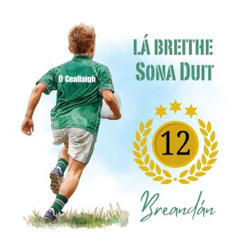 🏐 Personalised Gaelic Football Card &ndash; Irish Version - Custom Jersey Design
Celebrate a special occasion with a card made for those who live and breathe Gaelic football. This personalised Gaelic football card is suitable for&nbsp;any age &nbsp;&ndash; perfect for a son, grandson, godson, nephew, cousin, friend, or teammate.
This design is available in an&nbsp;Irish-language format, making it a meaningful choice for anyone who wishes to celebrate both their love of Gaelic football and their Irish heritage.
Each card features a&nbsp;customised Gaelic football jersey with the surname displayed on the back, creating a unique keepsake they&rsquo;ll treasure long after the day itself.&nbsp;