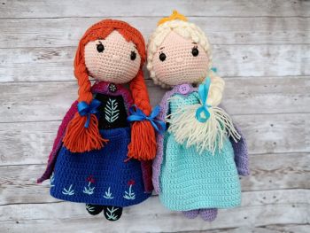 Elsa and Anna Princess Crochet Dolls are a nice gift for fans of Disney princesses.Created with care and love.The toy is knitted from OEKO-TEX certified yarn, stuffed with hypoallergenic fiber. All parts are securely fastened.Height: about 10.5 inches / 27 cm.If you want customized-size dolls, feel free to contact me!If you want a personalized doll please enter Enter the name you want on on the doll in the "Personalisation" field.Hand wash. Do not wring or twist, dry flatSince our knitted toys are handmade, there may be slight differences with the visual.