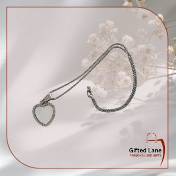 Personalised Diamond Chain is a personalised gift accessory for a occasion or a keepsake of a special day. It is a silver chain with heart diamond edging charm which can be personalised with a picture and with a date or name on it. Another special personalised gift from Gifted Lane