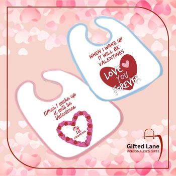 Make it special for the little ones this Valentine's with personalised Baby Bib now available from Gifted Lane.They are available with 4 different trims colours with red, yellow, blue or pink and can be personalised with any pictures and text on them. Another special personalised gift from Gifted Lane.