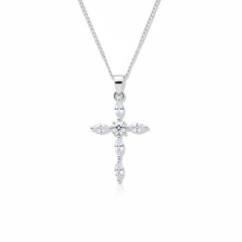 Dazzling Clear Zirconia Cross Sterling Silver NecklaceMetal Material: Sterling Silver
Gem: Clear Cubic Zirconia
Pendant Size:25.3mm x 14.17mm
Gift Ideas for Christening, Communion, Confirmation