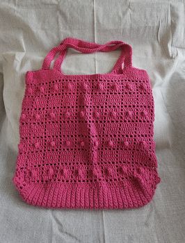 Crocheted large tote hand bag in pink