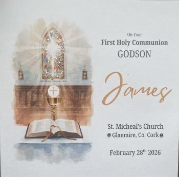 &nbsp;
Celebrate their First Holy Communion with a meaningful keepsake created to honor this sacred milestone. This elegant card features refined glitter details and is printed on premium hammered cardstock, offering a timeless texture and high-quality finish. Personalized with&nbsp;their name,&nbsp;Communion date, and&nbsp;church name, it becomes a lasting reminder of the day they received Jesus in the Eucharist. Perfect for gifting or displaying, this card is designed to be treasured long after the celebration.