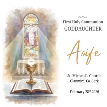 &nbsp;
Celebrate their First Holy Communion with a meaningful keepsake created to honor this sacred milestone. This elegant card features refined glitter details and is printed on premium hammered cardstock, offering a timeless texture and high-quality finish. Personalized with&nbsp;their name,&nbsp;Communion date, and&nbsp;church name, it becomes a lasting reminder of the day they received Jesus in the Eucharist. Perfect for gifting or displaying, this card is designed to be treasured long after the celebration.