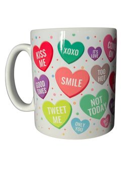 A vibrant 11-ounce mug decorated with colourful love hearts, each featuring a sweet romantic quote like &ldquo;Only You&rdquo; and &ldquo;You &amp; Me.&rdquo; A cheerful, feel-good mug made for Valentine&rsquo;s Day and beyond.
&nbsp;