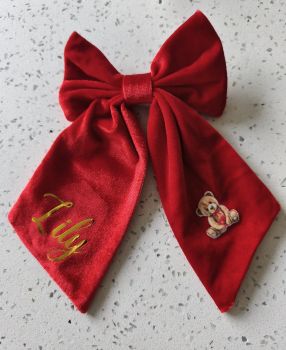Beautiful Personalised Red Velvet HAIR Bow Christmas