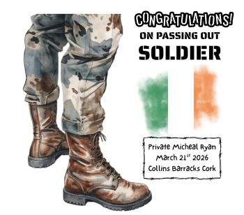 Personalized Army Passing Out Card
Celebrate the monumental achievement of a loved one completing their army training with this special keepsake card:

Personalized Details:&nbsp;Customize with the recipient's name and passing out date to create a unique and meaningful card for the occasion.
Symbolic Design:&nbsp;Features military theme, reflecting the pride and honor of the army service.
Keepsake Quality:&nbsp;More than just a card, it&rsquo;s designed to be treasured as a keepsake, marking an unforgettable moment in their military journey.
Perfect for the Big Day:&nbsp;Ideal for celebrating this significant milestone and showing appreciation for their hard work and dedication.

Make their army passing out day even more special with a personalized card they&rsquo;ll cherish forever! 🎖️💚